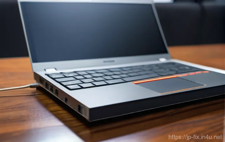 컴퓨터 과열 방지 팁 - **Prompt:** A close-up shot of a modern laptop resting on a desk, with visible heat radiating from i...
