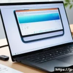 노트북에서 화면이 떨릴 때 대처 방법 - A detailed close-up of a modern Japanese laptop screen exhibiting subtle flickering effects, with a ...