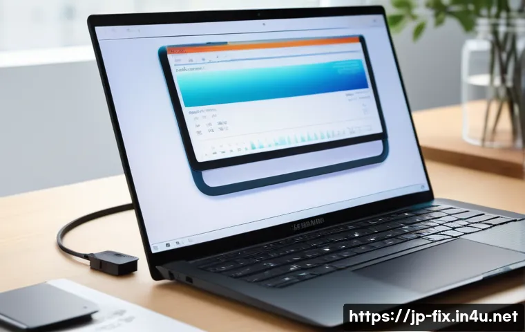 노트북에서 화면이 떨릴 때 대처 방법 - A detailed close-up of a modern Japanese laptop screen exhibiting subtle flickering effects, with a ...