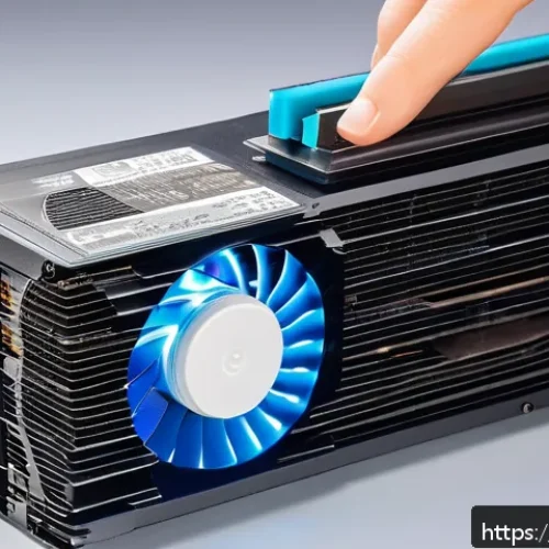 그래픽카드 팬이 멈췄을 때 점검 방법 - A detailed close-up illustration of a modern PC graphics card fan clogged with dust, pet hair, and s...