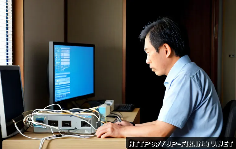 컴퓨터가 갑자기 꺼지는 원인과 해결 방법 - Photorealistic home office scene showing a desktop computer that has suddenly shut down, dark monito...